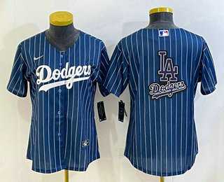 Womens Los Angeles Dodgers Big Logo Navy Blue Pinstripe Stitched MLB Cool Base Nike Jerseys->mlb womens jerseys->MLB Jersey